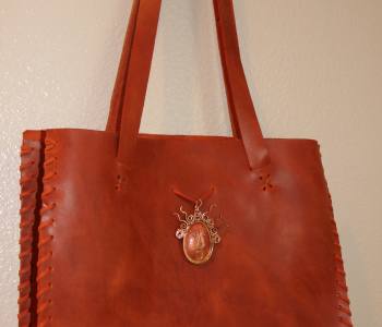 Brick Leather Tote with Copper Lady Face