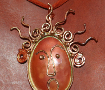 Brick (Orange) Leather Tote Bag with Copper Lady Pendant